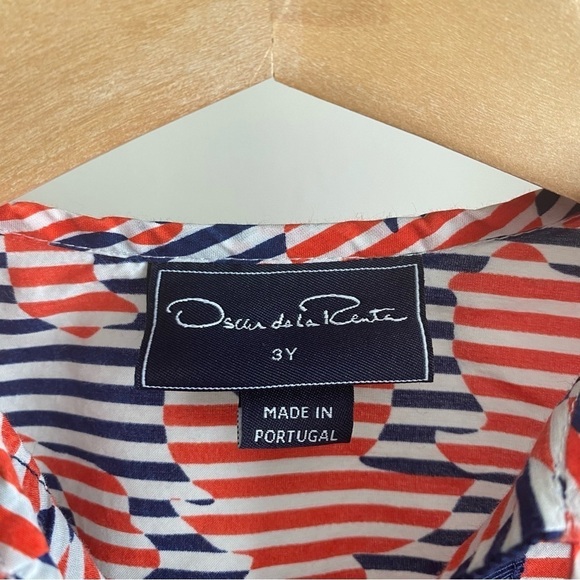 Oscar de la Renta Red Blue White Print Long Sleeve Tunic Dress - Picture 9 of 12